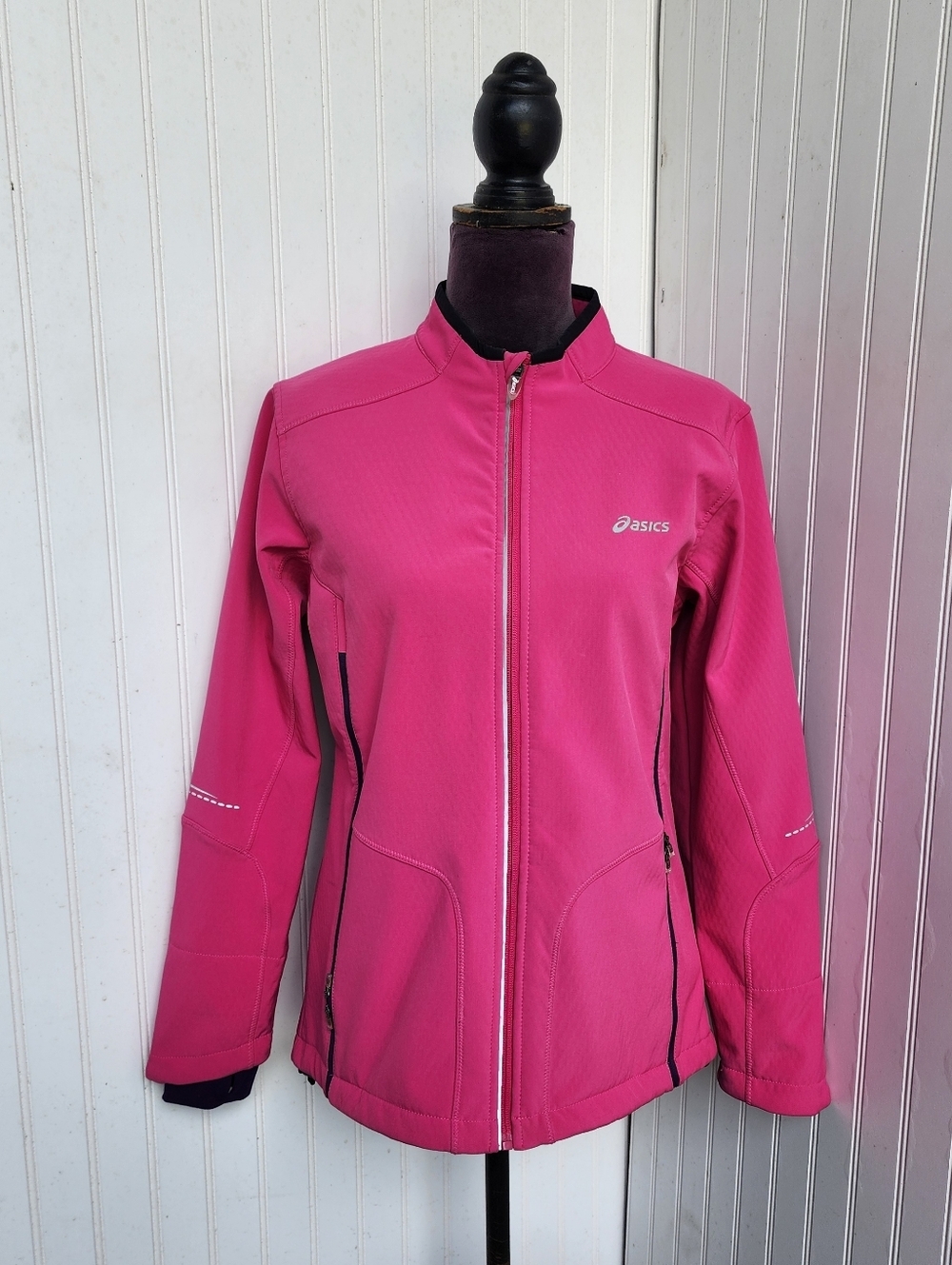 Asics Running Jacket Pink Purple Lining Soft Poly Stretch Full Zip Stretch Sz M